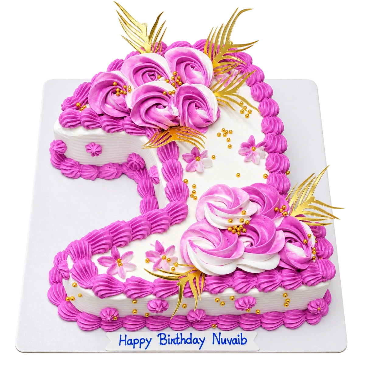 Floral Number 1 Customized Birthday Cake with Golden Accents