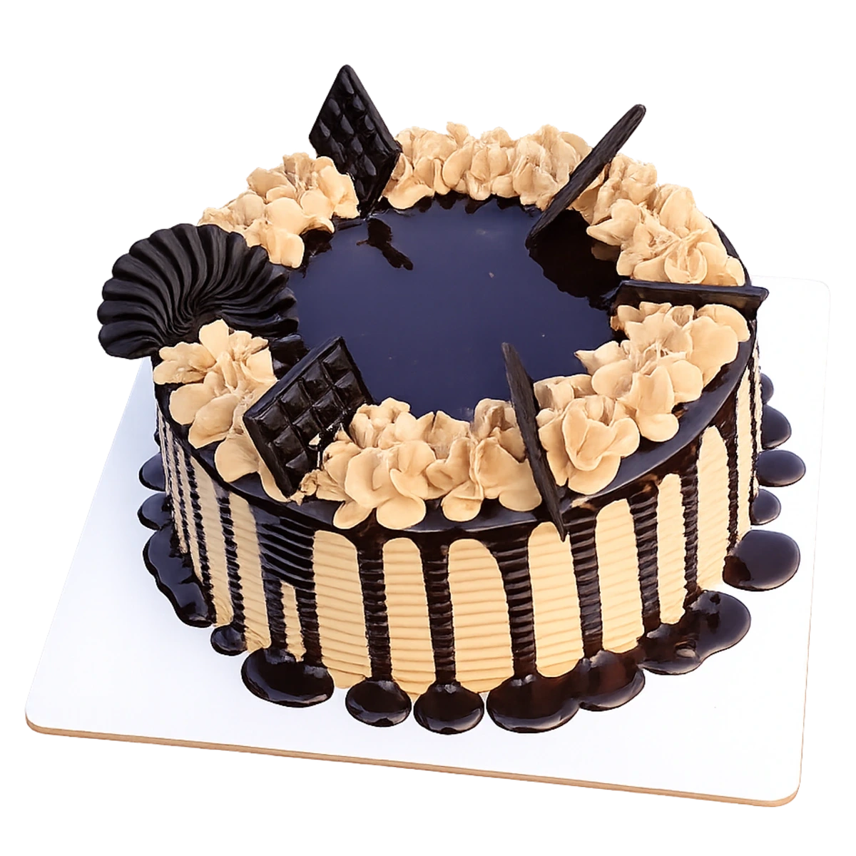 Mocha Chocolate Drip Cake with Mini Chocolate Bars & Cream Swirls